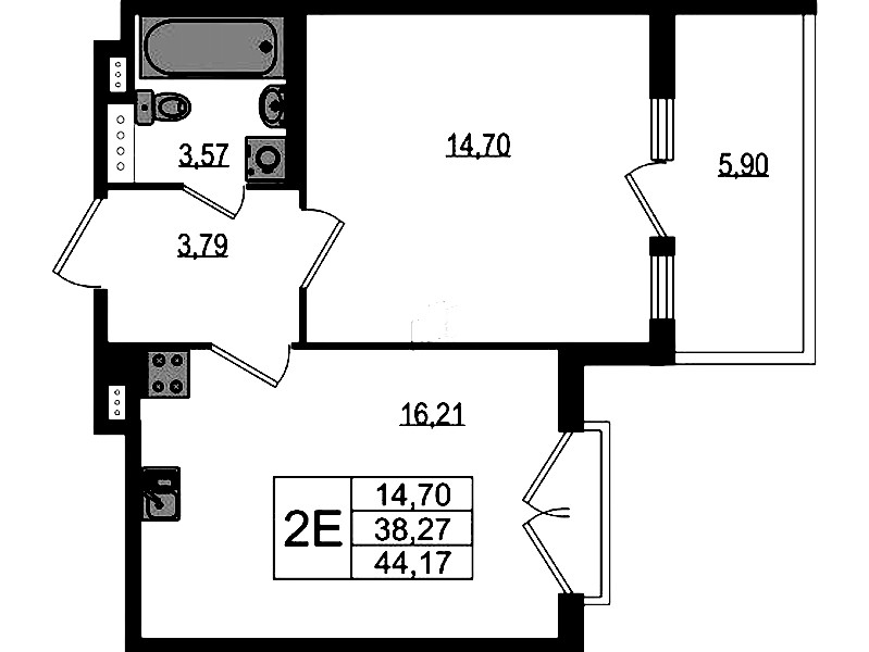 1-комнатная квартира 38.27 м², 4/4 эт., ЖК «Любоград в Стрельне»